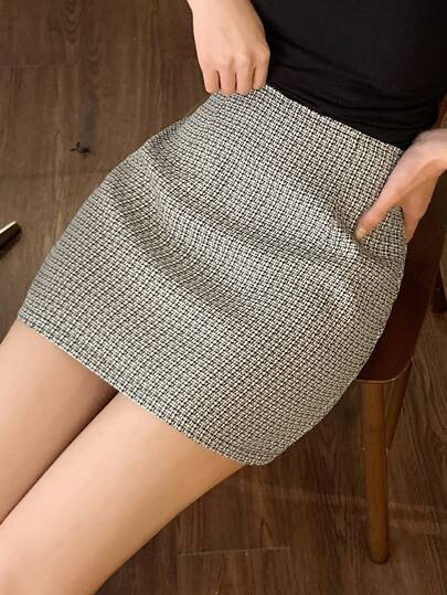DAZY Women's Plaid Print High Waist Fitted Elegant Skirt