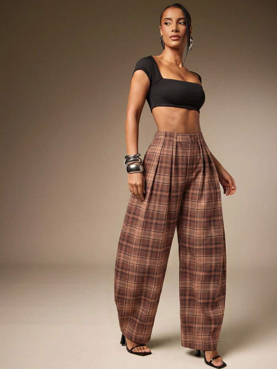Hauture Basic Summer Casual Solid Charcoal Pleated Oversized Barrel Pants - Multicolor - View 1