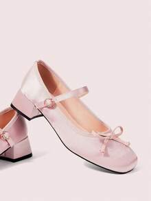 CUCCOO DOLLMOD Tacones altos de punta redonda de satén rosa claro con lazo, versátiles en el lugar de trabajo, lindos y elegantes - Champán - Ver 2
