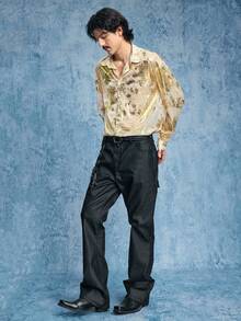 ROMWE MEN Street Life Men's Shiny Lapel Long Sleeve Single-Breasted Shirt - Blue - View 8