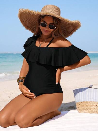 2026 New Women's Swimwear ArrivalFor School,Suitable For Holiday, Date, Afternoon Tea, Western, Cruise, Beach, Island, Road Trip, All Seasons, Music Festival, Boho Vacation,Bohemian Vacation, Chill Autumn ,Western Boho ,Elegant  Maternity Solid Color Ruffle One-Piece Swimsuit, Suitable For Beach Vacation, Pool Party, Beach Party Black Ruffle Off Shoulder Swimsuit Maternity Off Shoulder One Piece Swimsuit Ruffle One Piece Swimsuit Black One Piece Bathing Suit Ruffle Off Shoulder Bathing Suit Black Ruffle Swimsuit Maternity Swimsuit Black One Piece Swimsuit Black Plus Size Swimsuit Black Off Shoulder Ruffle Swimsuit Black Bathing Suit Black Off Shoulder One Piece