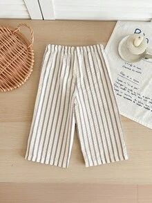 女宝宝休闲度假可爱百搭条纹弹力腰裤 - 杏色 - 查看 2