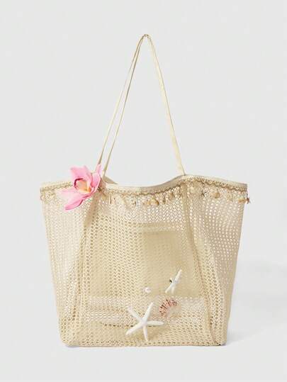 ROMWE Fairycore 1 adet El Yapımı Dokuma Tote Çanta, Yapay Orkide ve Zambak Süslemeli, Büyük Kapasiteli Omuz Çantası, Yaz Tatili ve Plaj İçin Uygundur. Kabuk Şekli ve Boyutu Rastgele Seçilecektir. (Aksesuarların Kendiniz Monte Etmeniz Gerekmektedir)