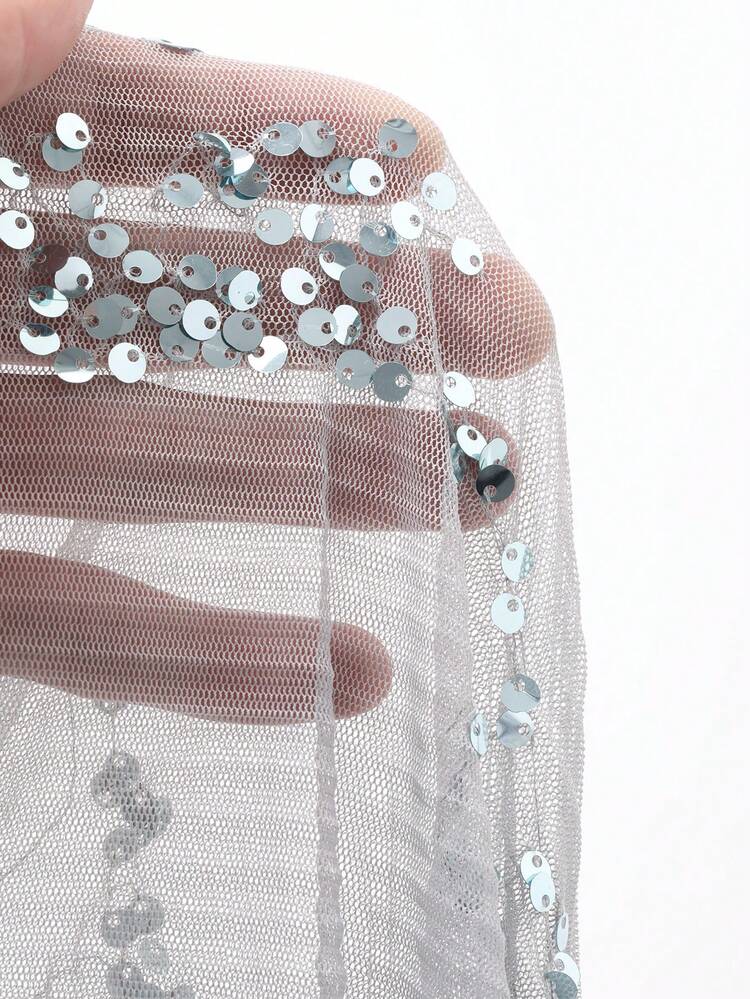 Elegant Draping Mesh & Sequin Patchwork Dress Sundress Summer