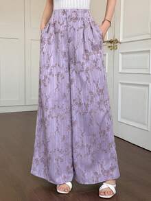 DAZY Women's Elegant Floral Print Wide Leg Maxi Pants, Spring/Summer - Purple - View 4