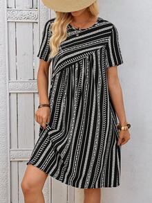 EMERY ROSE Đầm ngắn tay kẻ sọc thường ngày dành cho nữ - Nhiều màu - Xem 6