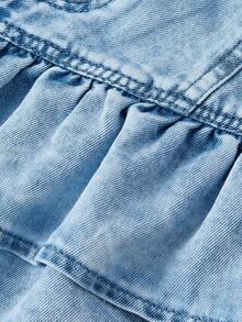 Sweetra 女士休闲荷叶边牛仔迷你裙 - 藍色 - 查看 4