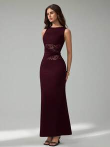 SHEIN Tall Damen Schwarzes Elegantes Spitzen-Stich Lange Kleid, Elegante Damenkleider, Partyoutfits, Neujahrsoutfit, Neujahr, Sommer, Große Frauen - Rot-violett - Übersicht 7