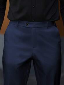 Manfinity Mode Men's Casual Versatile Solid Color Suit Pants Navy Blue Dress Pants Men Men Slim Fitted Pants - Navy Blue - View 6