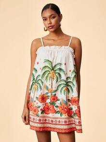 Travachic Vestido suelto con tirantes, volantes y estampado tropical de loro para mujer, ideal para vacaciones de verano en la playa - Multicolor - Ver 5