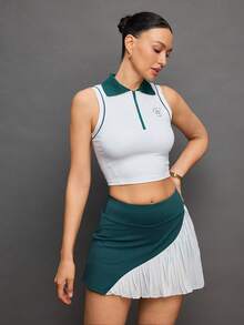 Activina Pantalones de falda casual versátil para uso diario y deportes al aire libre con bolsillos y pliegues en colores patchwork para mujer - Blanco - Ver 5