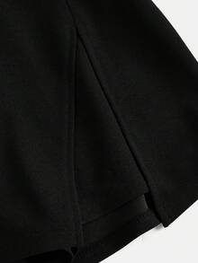 Girlism Black Fashionable Versatile Solid Color Slit Skirt Shorts, Casual, Suitable For Spring/Summer, Valentine's Day, Parties, Shopping Asymmetrical Skirts Asymmetrical Black Skirts For Women - Black - View 4