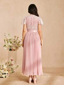 Teen Pleated Chiffon Dress, Luxury Embroidered Formal Dress, Graduation Ceremony Choir - Pink - View 2