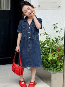 DAZY Girls (Toddler) Short Sleeve Denim Dress - Blue - View 4