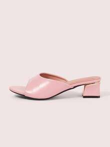 CUCCOO DOLLMOD Women's Pink Chunky Heel Open Toe Minimalist Slide Sandals, Cute Daily Sweet Commute Date Fashionable Versatile - Pink - View 7