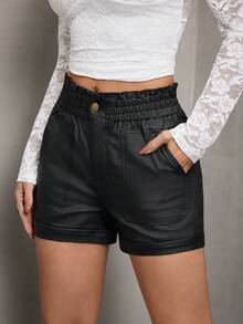 Jeanoix Svarta shorts med volang och resår för kvinnor, casual, för vuxna - Svart - Visa 6