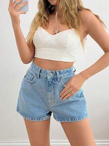 SHEIN High Waist Bow Detailed Mini Denim Short - Medium Wash - View 2