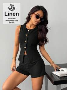 SHEIN PETITE Women's Waist Suit, Elegant And Casual - Black - View 1