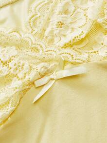 SHEIN ICON Plus Size Women Contrast Lace Bow Decor Ruffle Camisole, Summer Tops - Yellow - View 3