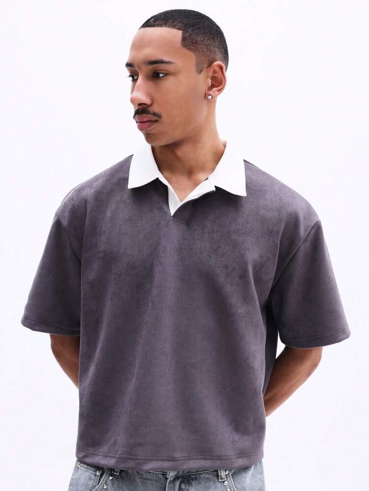 Boxy Polo Shirt With Contrast Collar