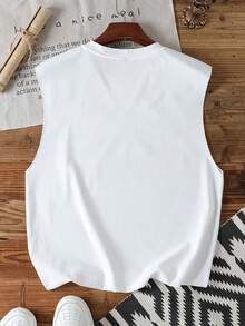 Manfinity Joysei White Label 男士背心，椰树印花背心，休闲海岛度假简约清新风 - 白色 - 查看 5