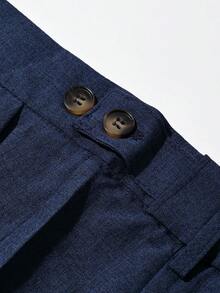 Manfinity Bizformal Men's Solid Color Casual Pants With Belt Loops And Pockets, Minimalist And Versatile, Formal - Navy Blue - View 8