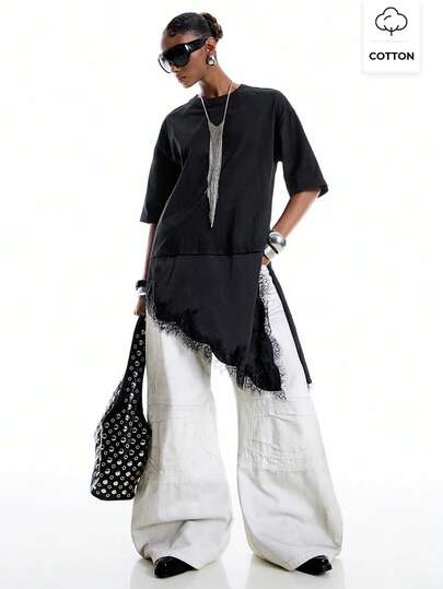 LYSMO 2026 New Arrive Minimalism Spring/Summer Women's Solid Color Drop Shoulder Round Neck Casual Versatile T-Shirt,Going Out Top