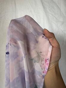 Roveilla Elegant Floral Print Waist Cinched Long Sleeve Dress - Purple - View 6