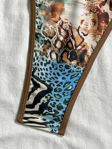 Swim Vcay Digital Print Wireless Halter Backless Bikini Top And Thong Bottoms Women Sexy Swimwear Set For Beach Vacation, Spring/Summer - Multicolor - View 6