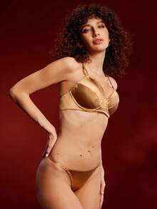 Bronze-Tone Sexy Fashion Alluring Underwire Bra And Low-Waist Thong Panty Set For Women - Bronze - View 7