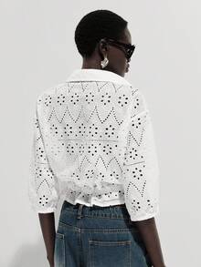 Lumivelle 女士优雅收腰刺绣上衣，适合春夏度假穿着 - 白色 - 查看 2