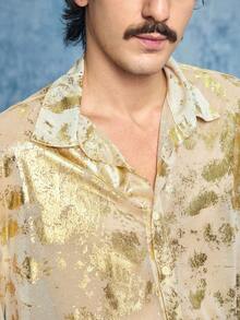 ROMWE MEN Street Life Men's Shiny Lapel Long Sleeve Single-Breasted Shirt - Blue - View 2