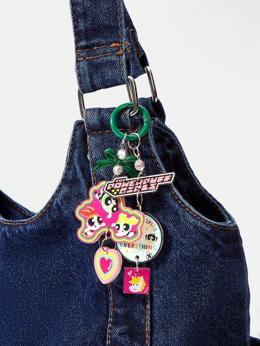 THE POWERPUFF GIRLS X SHEIN 1个飞天小女警姐妹钥匙扣爱心装饰可爱卡通挂件包包挂件 - 多色E - 查看 1
