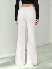 SHEIN Tall Women's Embroidery Flare Pants, Fashionable Design Suitable For Summer Flare Sweat Pants - White - View 2