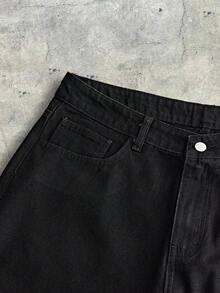 AXEPEAK Pantalones de moda con adornos de rhinestones lavados para hombre - Negro - Ver 3