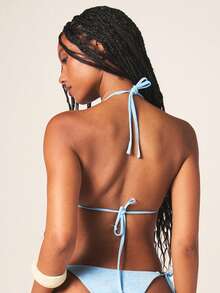 MISSGUIDED Conjunto de bikini con toalla, top triangular con cuello halter y Bottom con lazos, y vestido de cubierta a juego para vacaciones de verano en la playa - Azul - Ver 2