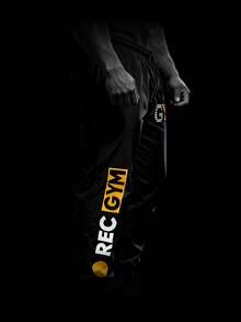 Manfinity Sport PWRUP Letter Print Woven Loose Elastic Waist Drawstring Casual Pants - Black - View 2