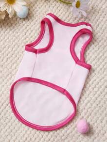 PETSIN 1pc Love Bow Letter Printed Pet Tank Top Light Pink Patchwork Rose Red Casual Style Pet Clothes - Multicolor - View 3