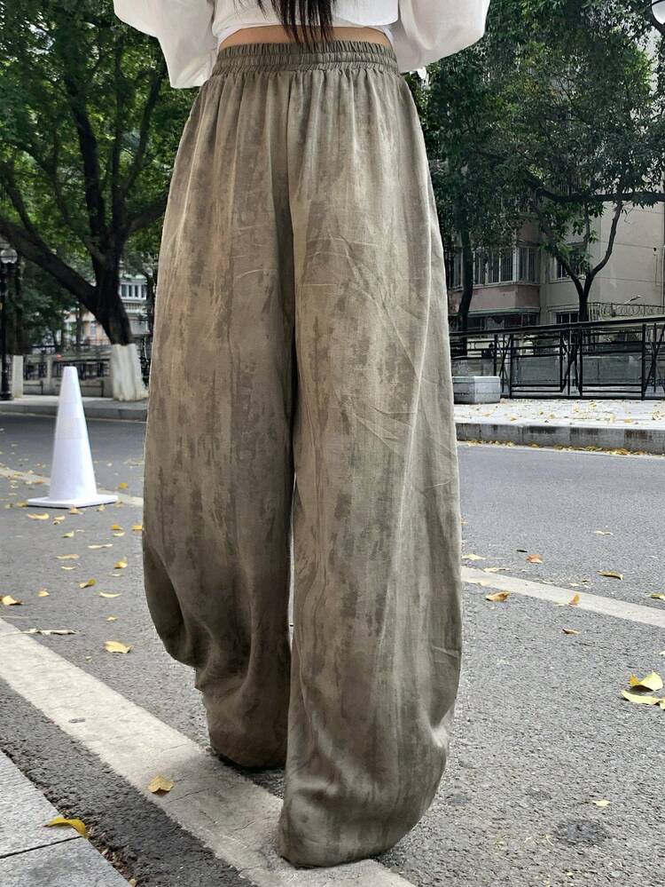 Tie-Dye Loose Wide Leg Pants, Contrast Color Drawstring Elastic Waist, Casual Vacation Summer Trousers For Women