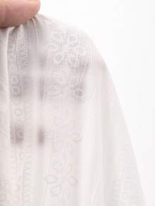 DAZY Women's Loose Textured Lantern Sleeve Tie Bow Casual Summer Blouse - White - View 7