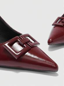 CUCCOO BIZCHIC Casual Solid Color Chunky Heel Backless Women Pumps Spring Shoes - Burgundy - View 6