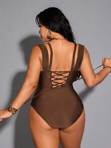Shapewave Áo tắm liền thân cỡ lớn kiểu dây chéo lưng, tôn dáng, giúp thon gọn vóc dáng, thích hợp cho kỳ nghỉ hè trên bãi biển, màu nâu. - màu nâu - Xem 8