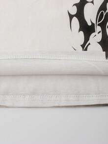 ROMWE MEN Goth 男士休闲时尚街头日常通勤十字印花渐变撞色滚边宽松T恤，夏季 - 白色 - 查看 5