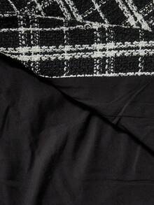 SHEIN MOD 加大码两件套女士粗花呢撞色纽扣套装，长裙套装，女士纯色长袖单排扣优雅粗花呢西装外套，秋冬服装，抛光银色纽扣装饰 - 彩色 - 查看 9