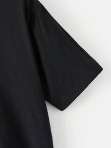 INAWLY 女士黑色圆领纯棉短袖休闲日常简约露脐上衣，适合户外穿着，春夏款 - 黑色 - 查看 3