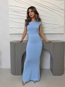 Jemour 夏季服装、日常约会和旅行装、派对装、优雅女士内衣、外出装、斜肩不对称加长鱼尾裙、俱乐部女士装、约会装、宴会礼服 - 淺藍色 - 查看 1