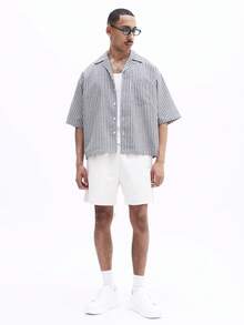 SUMWON Men Beach Shorts Set Button Front Stripe Pattern Summer Vacation Swim Set Relaxed Casual Beachwear - Multicolor - View 8