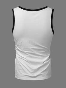 Manfinity 男士撞色滚边圆领休闲背心，夏季 - 黑色 - 查看 2