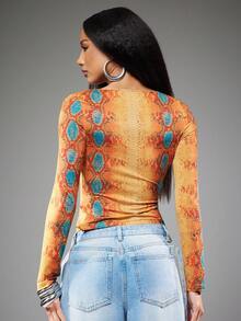 NYA SZN Top Plunging Neckline Printed Animal Print Fitted Sexy Y2k Easter St. Patricks Day Brunch Casual Everyday Going Out Party Special Occasion Travel Vacation Office Siren Western Country Date Night Elegant Luxury Business Casual Event Everyday Wedding Brunch Office Gyaru Street Style Spring Summer Statement Carnival Bridal Shower Outfits For Women - Multicolor - View 2