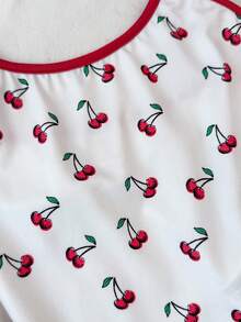 少女樱桃图案修身吊带背心 - 紅白色 - 查看 4